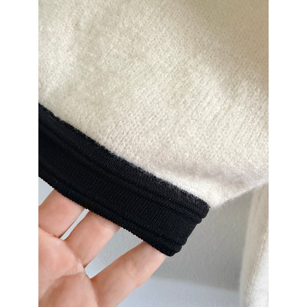 English Factory Cream Puff Sleeve Sweater Top Black Trim Gold M - Picture 5 of 10